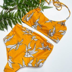 Zaful high waisted bright yellow floral two piece bikini